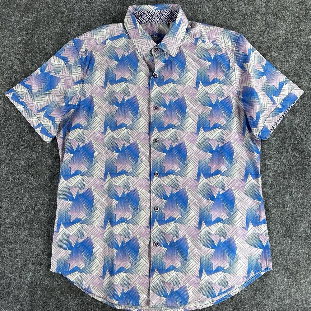Robert Graham Geometric Prismatic Abstract Colorful Print Short Sleeve Shirt Med